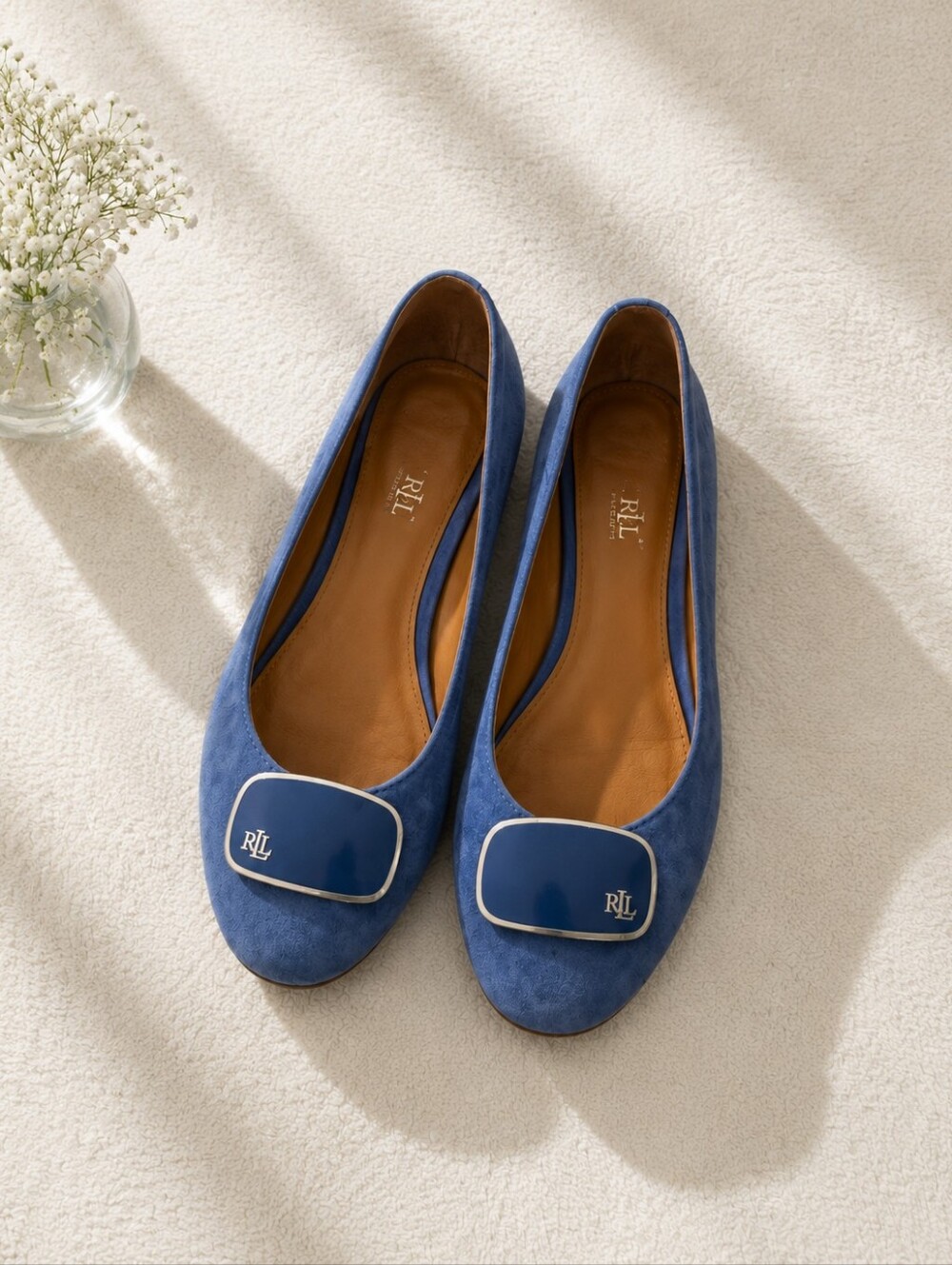 Lauren Ralph Lauren Blue Suede Ballet Preppy Slip On Flats/shoes. Ladies 6B